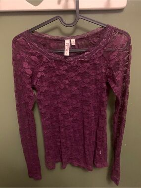 Mudd Women's Purple Floral Lace Long Sleeve Top
